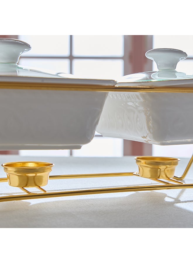 Home Box Noor Luxe Twin Food Warmer White and Gold - Image 5